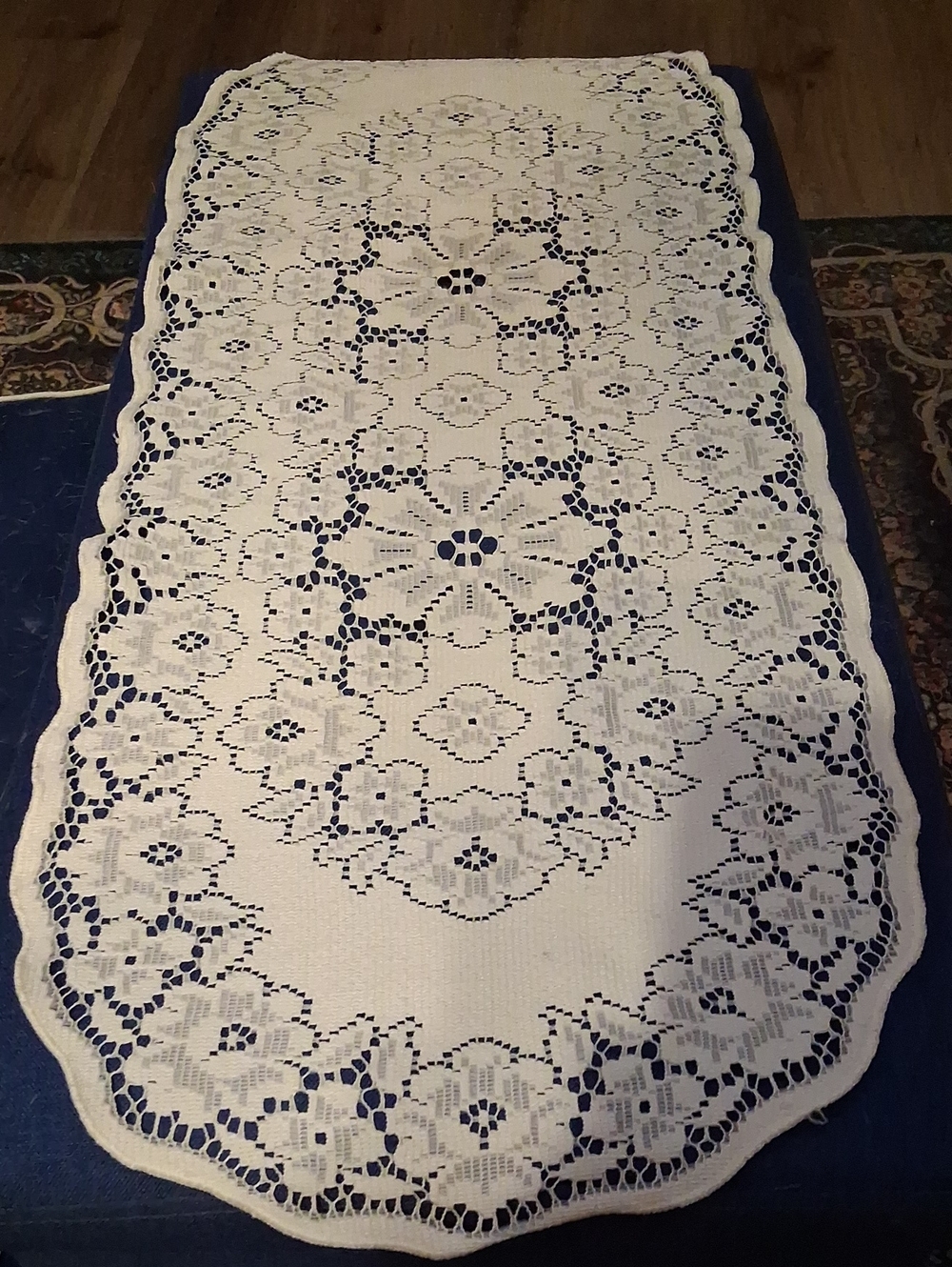 1950's Mid Centry Modern Handmade Crochet Lace Table Runner - Cream